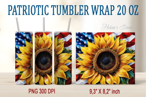 Download Sunflowers &amp; USA Flag Tumbler Wrap 20oz - Premium Bundle